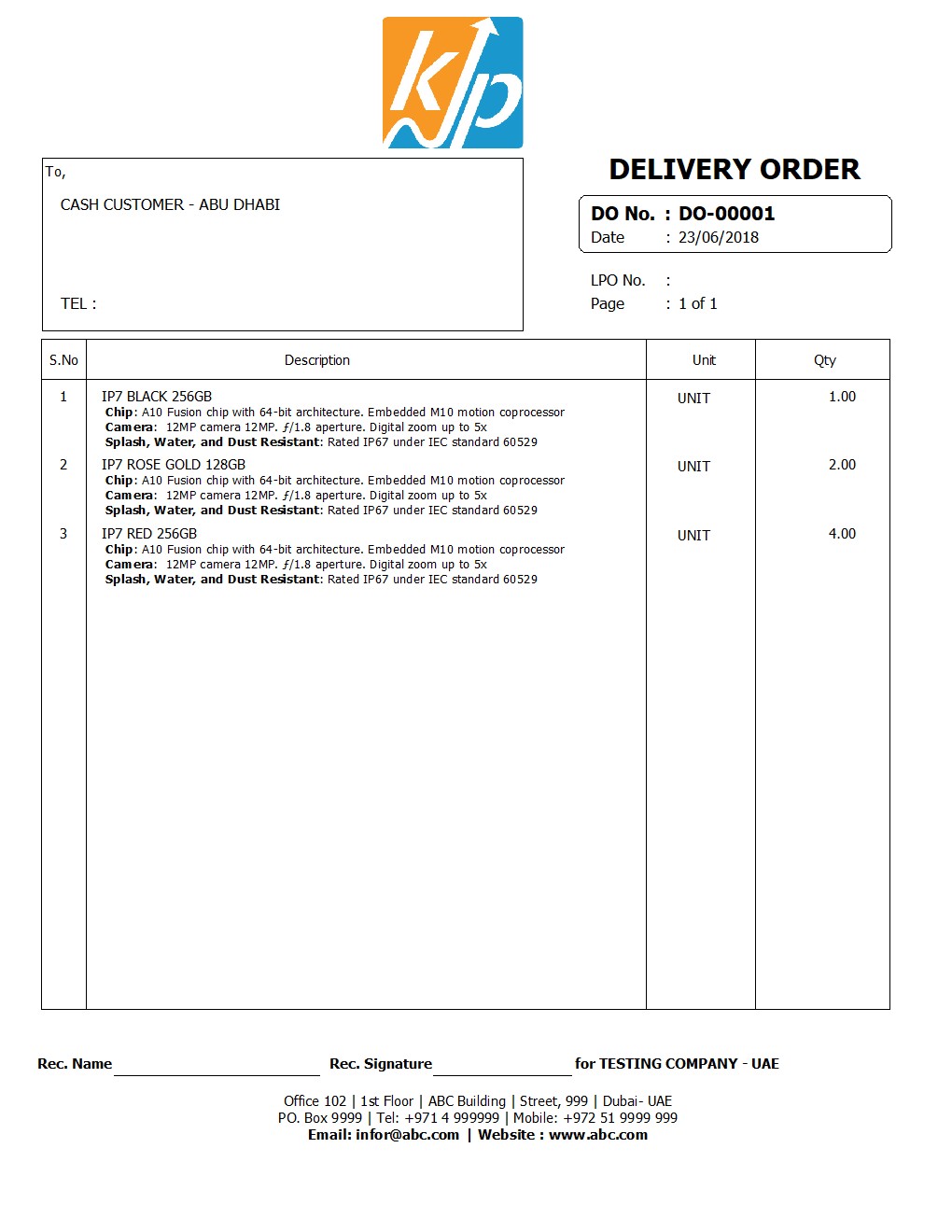 Sales Delivery Order 3 UAE E Stream MSC